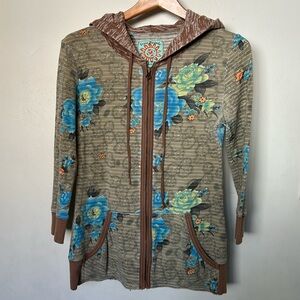 Free People Vintage Floral Brown Zip Hoodie